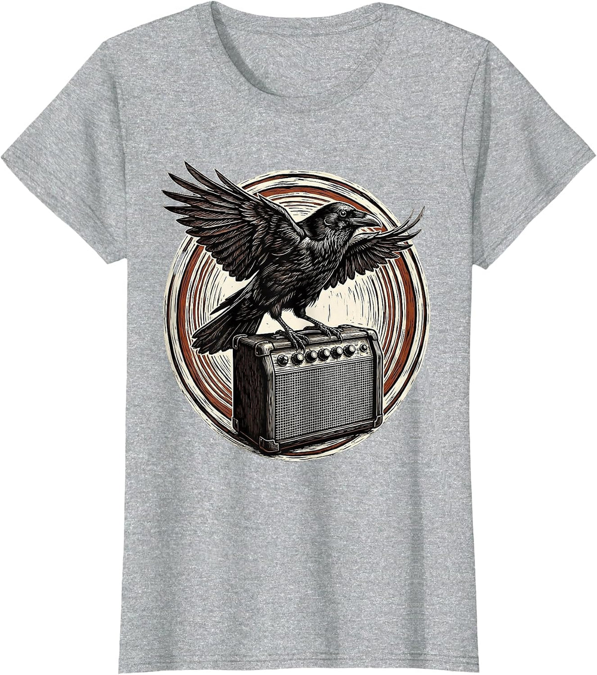 Crow on Vintage Amp Emo Band Graphic T-Shirt - Heather Grey