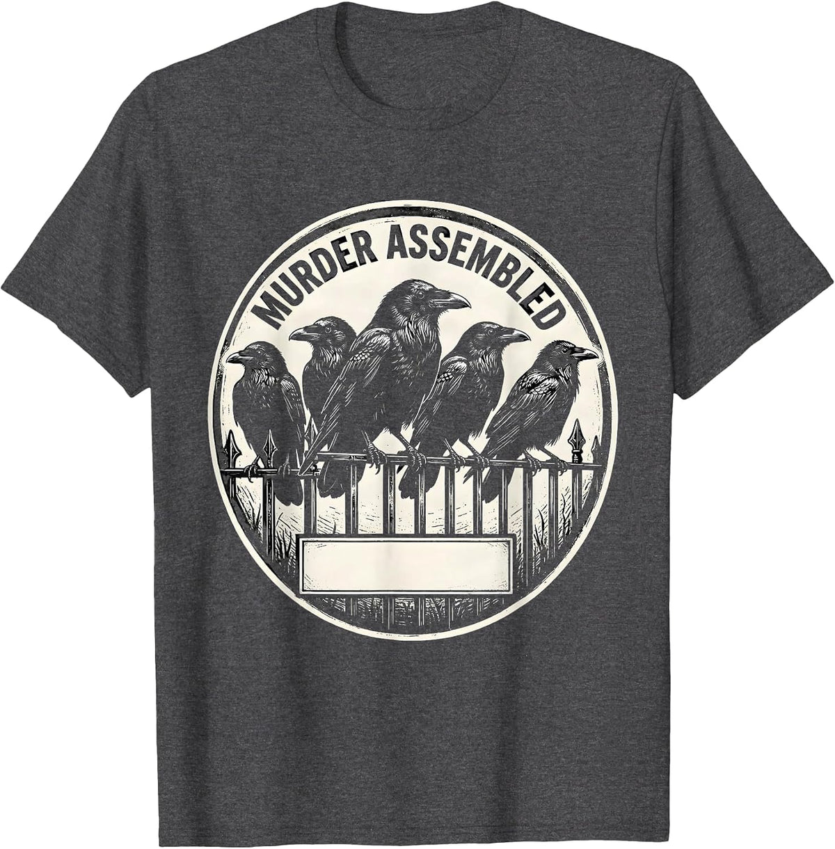 Murder Assembled Gothic Crow Humor Dark Bird Lover Pun T-Shirt - Dark Heather Grey