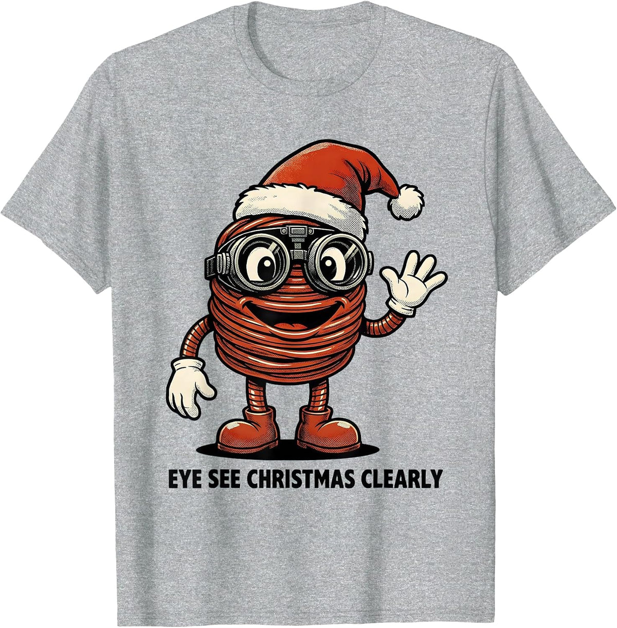 Men's Eye See Christmas Clearly Retro Cartoon Optometrist Eye T-Shirt - Heather Grey
