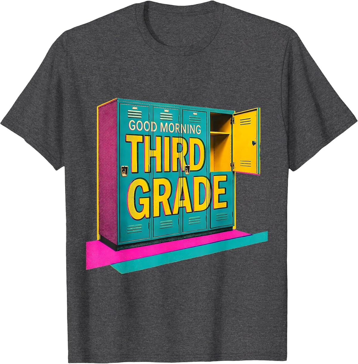 Good Morning Third Grade Risograph Back To School Teacher T-Shirt - Dark Heather Grey