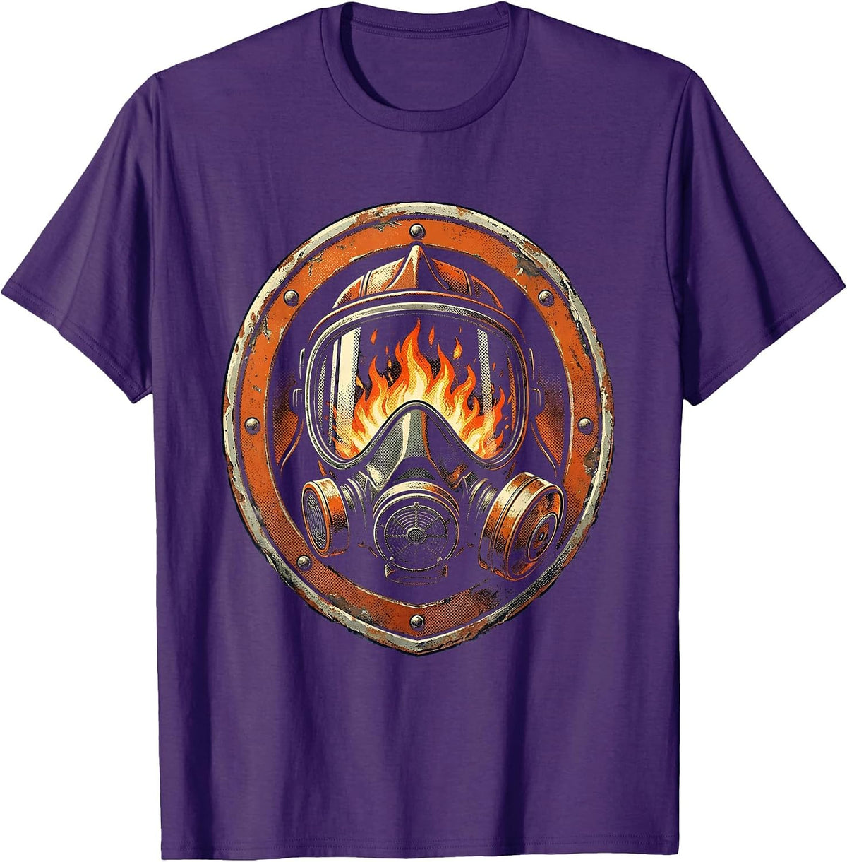 Men's Firefighter Mask Flames Reflected in Visor Graphic T-Shirt - Purple