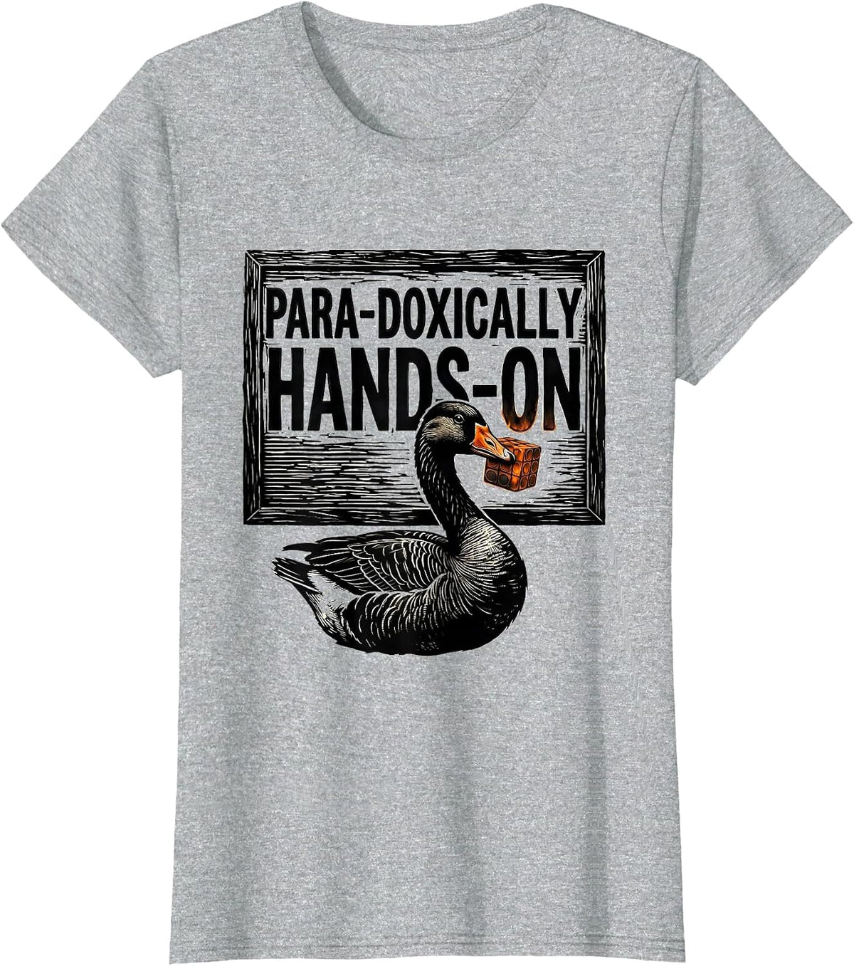 Para-Doxically Hands-On Linocut Funny Paraprofessional Goose T-Shirt - Heather Grey
