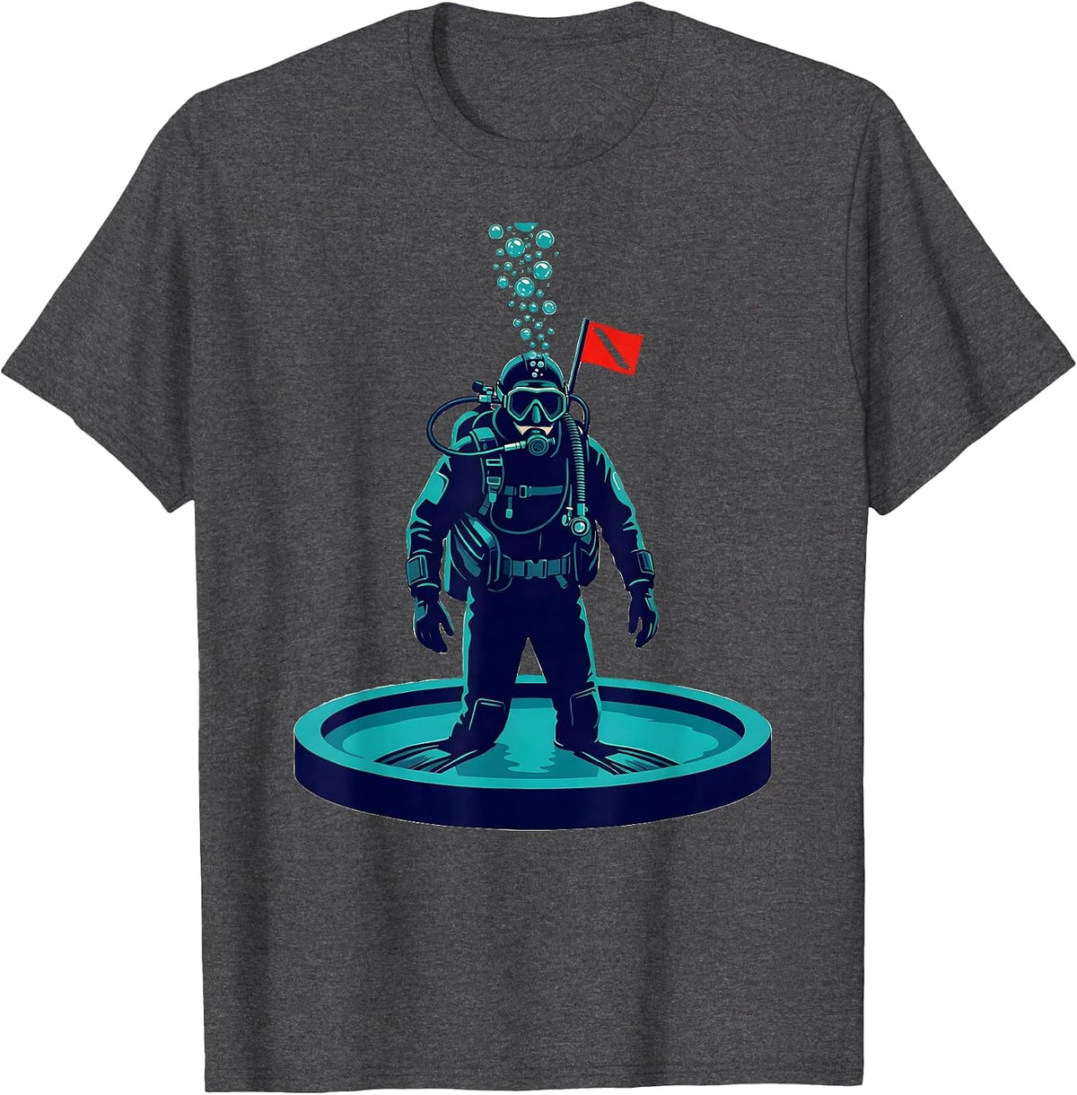 Scuba Diver Tiny Pool Vintage Screenprint Poster T-Shirt - Dark Heather Grey