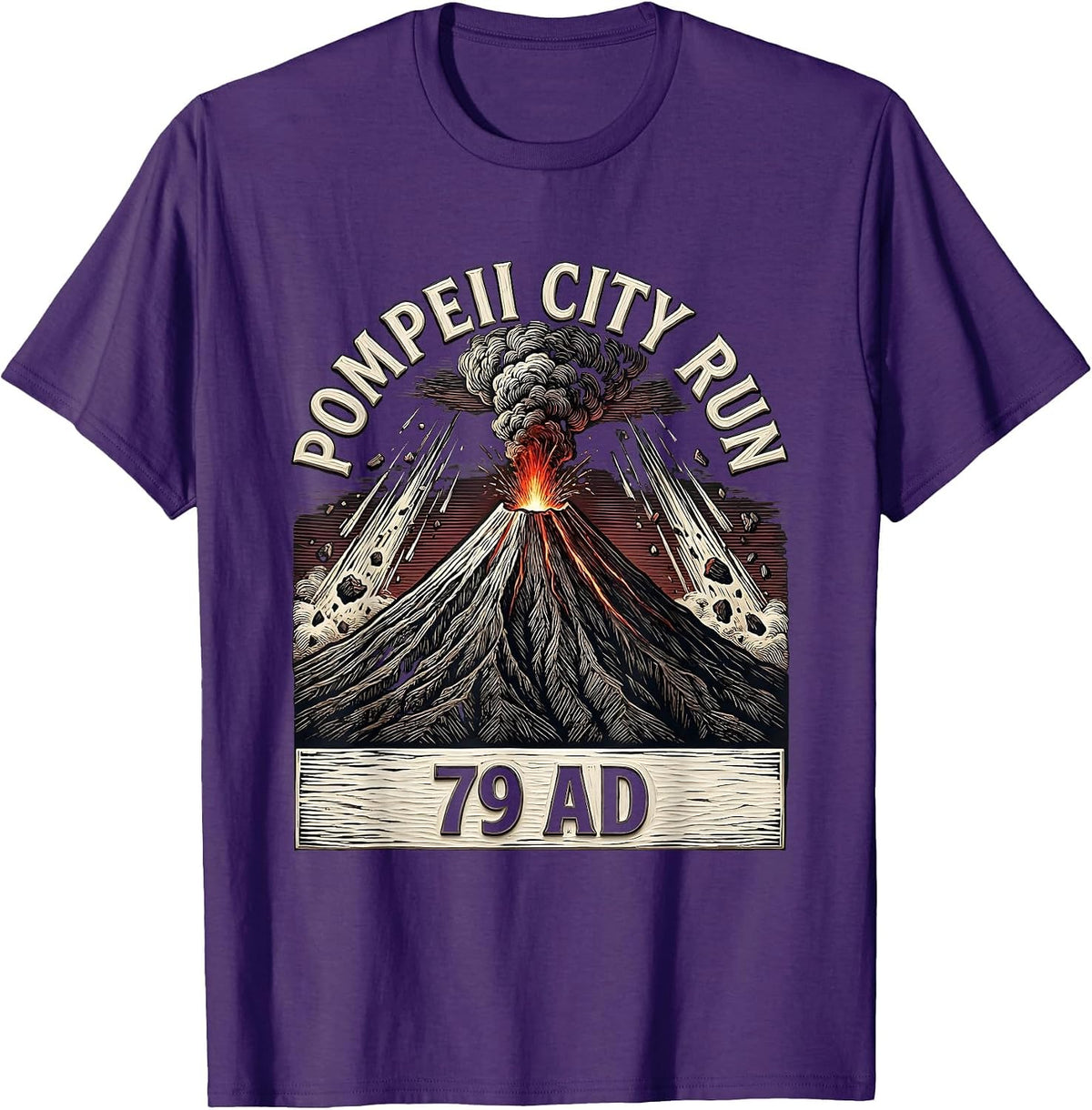 Pompeii City Run 79 AD Funny Volcano History Geography Humor T-Shirt - Purple
