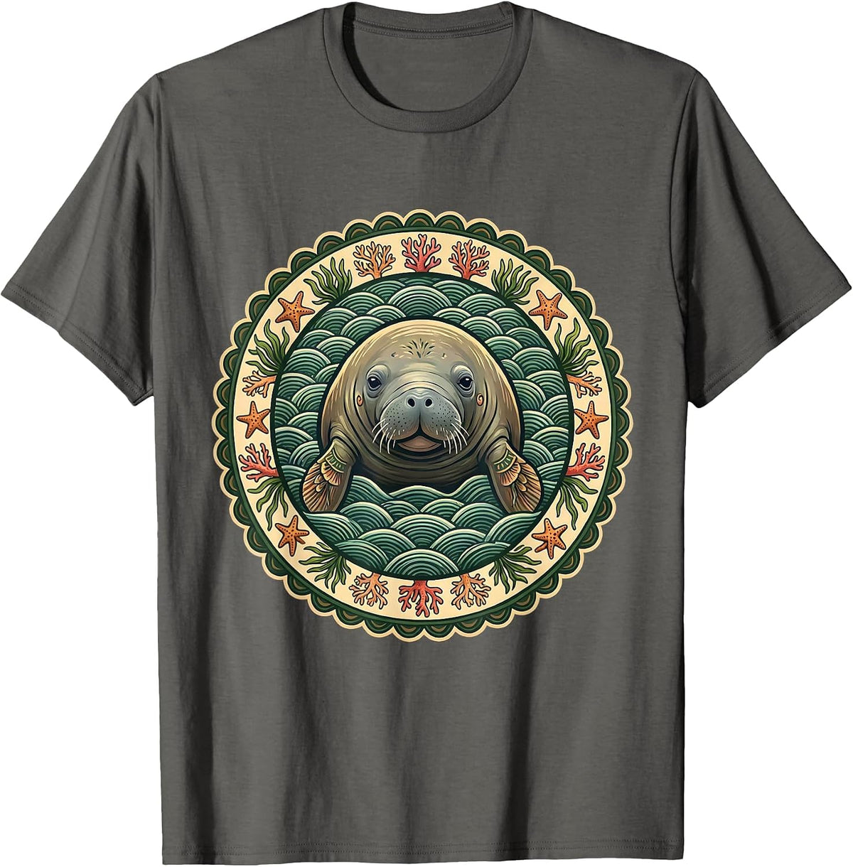 Puerto Rico Manatee Swimming Blue Water Graphic T-Shirt - Asphalt Grey