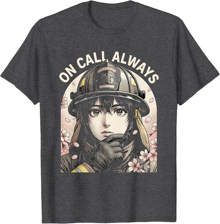 Men's On Call Always Firefighter Graphic Design T-Shirt - Dark Heather Grey