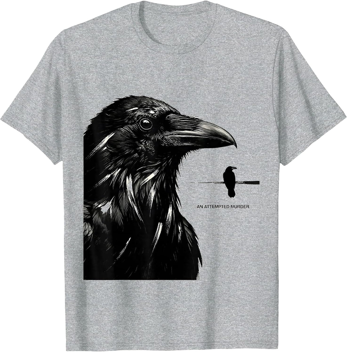 Men's An Attempted Murder Minimalist Crow Lover Dark Humor T-Shirt - Heather Grey