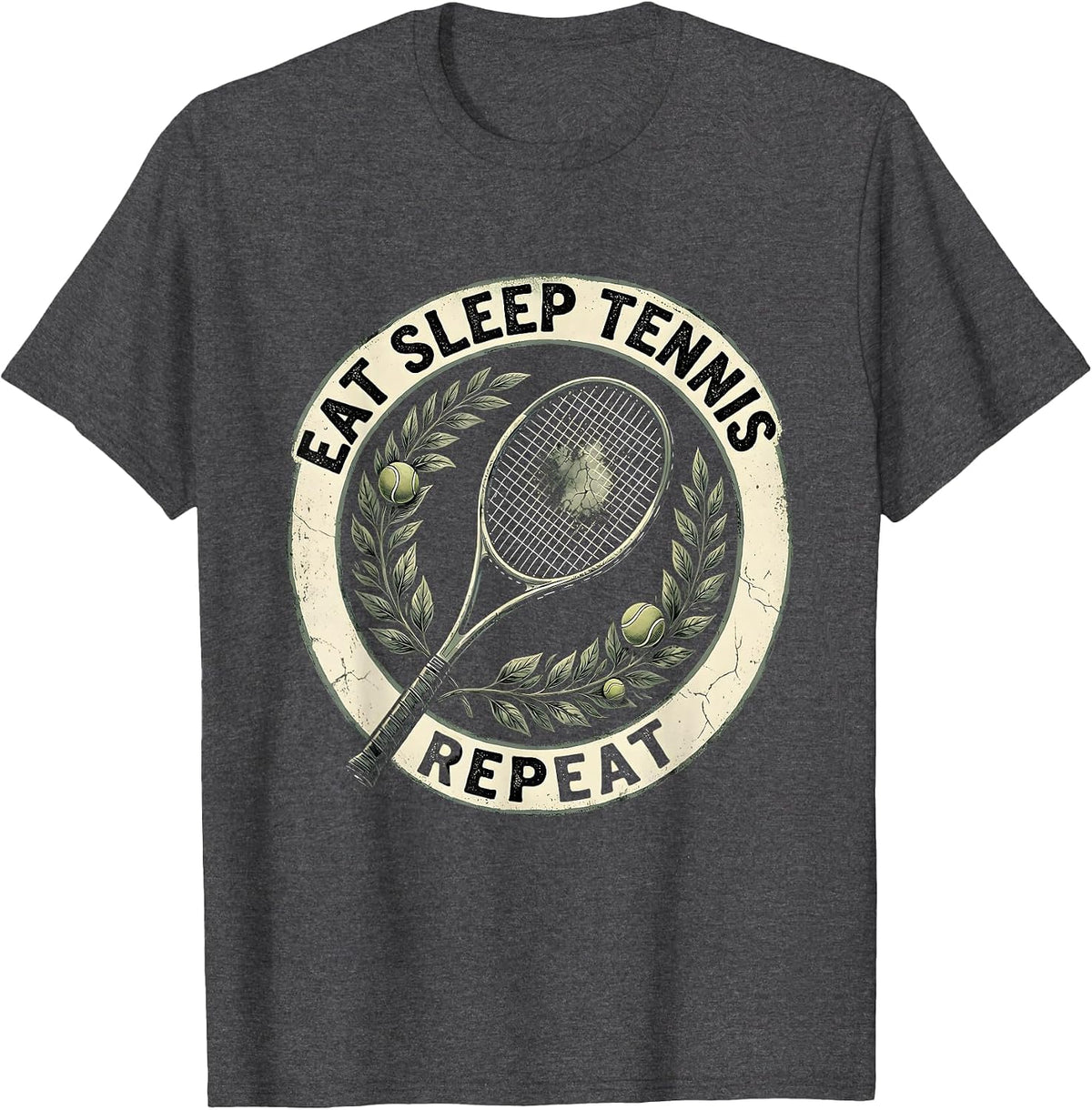 Eat Sleep Tennis Repeat Bold Tennis Design T-Shirt - Dark Heather Grey