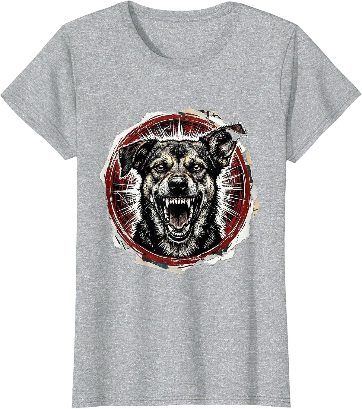 Feral Stray Dog Snarling Torn Ear Wild Art T-Shirt - Heather Grey