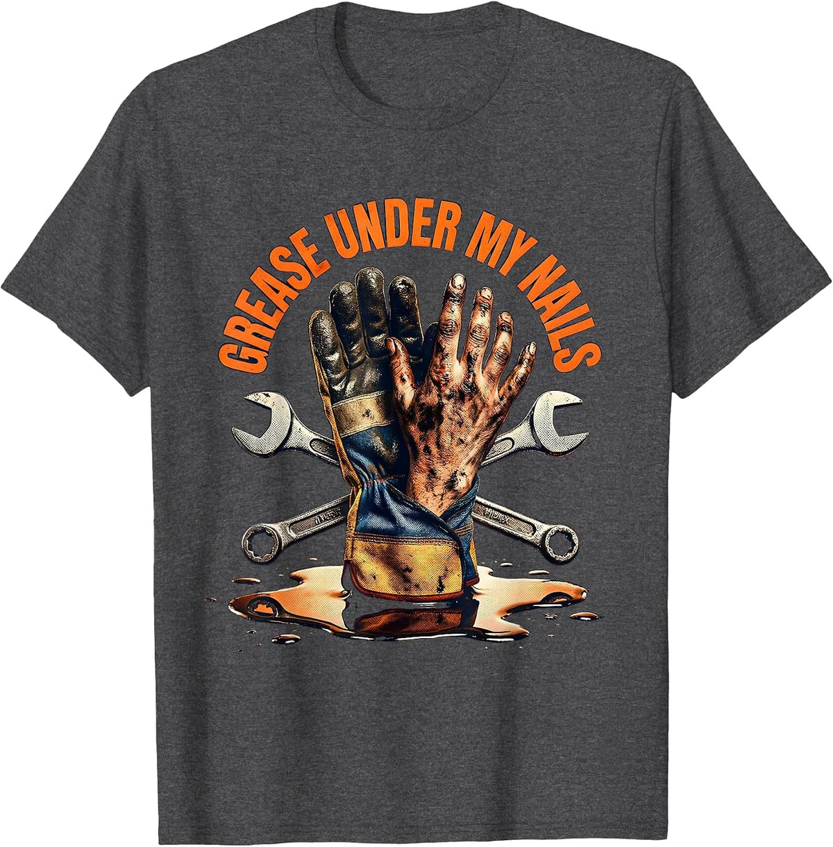 Men's Grease Under My Nails Pit Crew Design T-Shirt - Dark Heather Grey