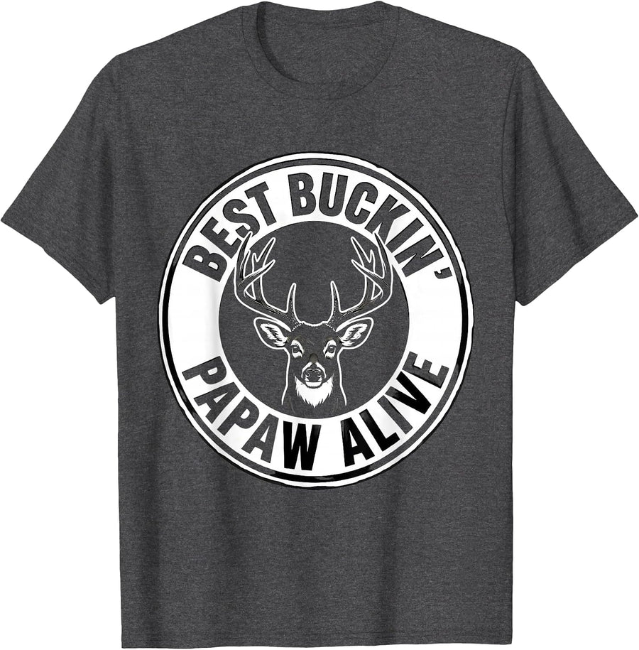 Men's Best Buckin' Papaw Alive Funny Deer Hunting Dad Gift T-Shirt - Dark Heather Grey