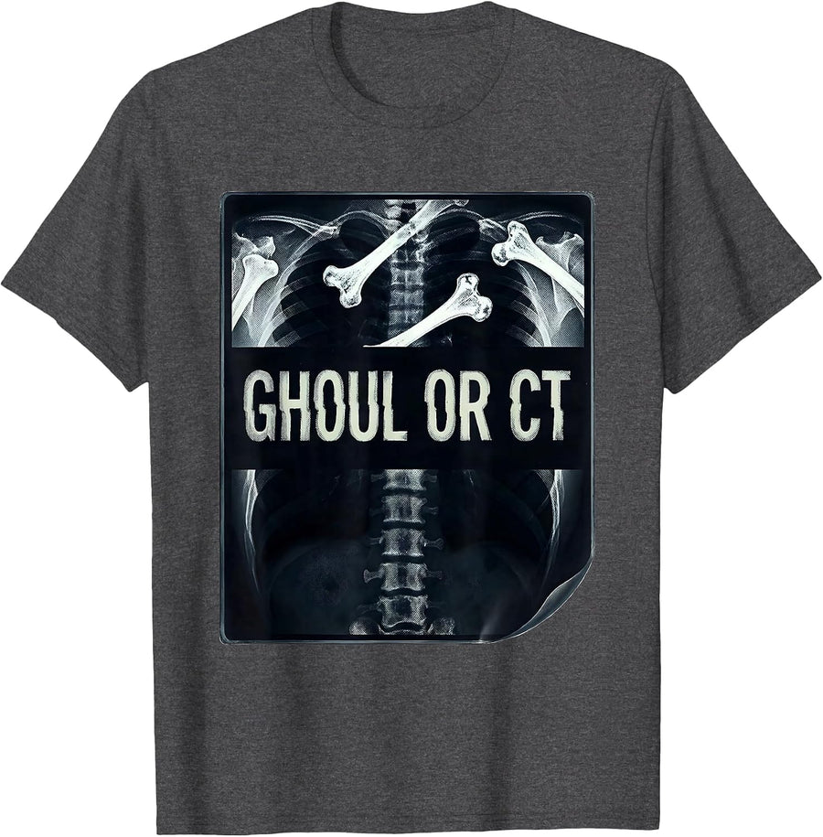 Men's Ghoul Or CT Dark Radiology Tech Halloween Workplace Humor T-Shirt - Dark Heather Grey