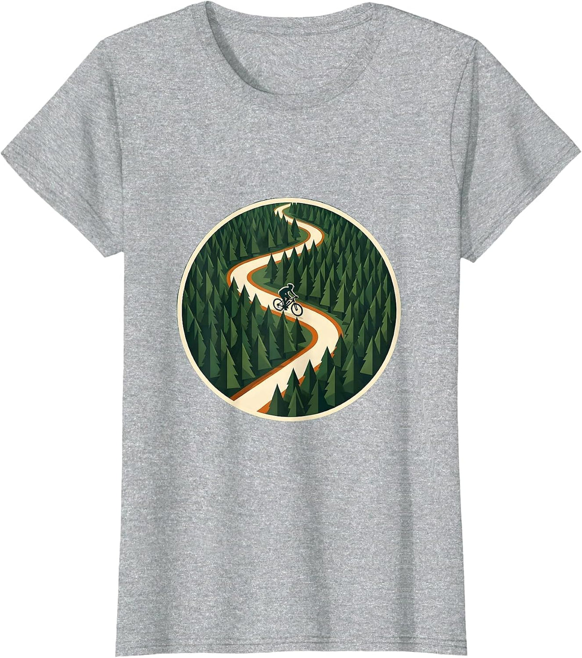 Aerial Forest Cyclist Winding Path Bike Design T-Shirt - Heather Grey