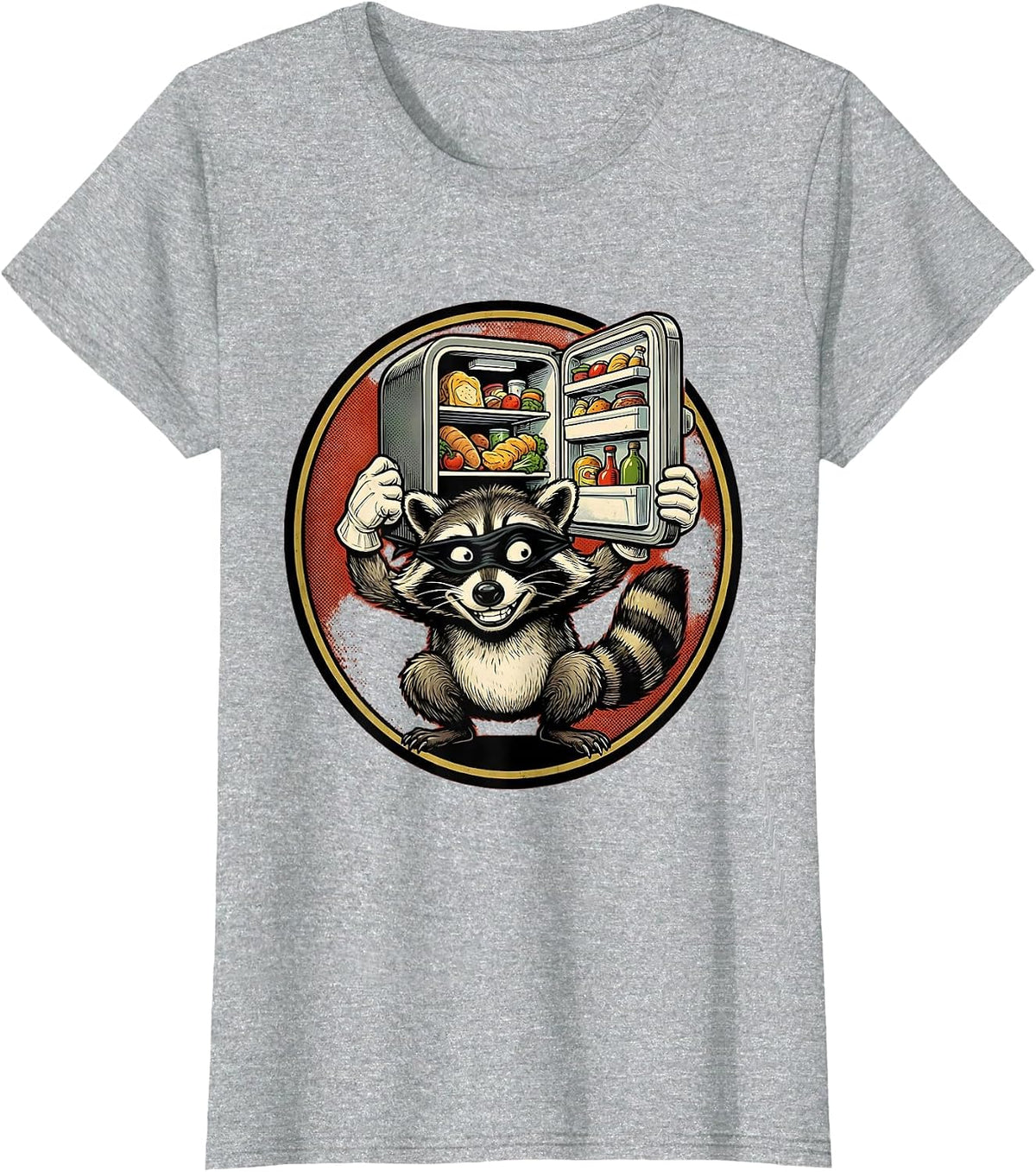 Sneaky Raccoon Midnight Fridge Raid T-Shirt - Heather Grey