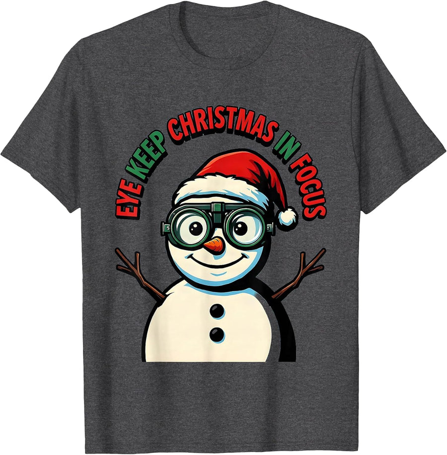 Men's Eye Keep Christmas In Focus Funny Optometrist Eye Doctor T-Shirt - Dark Heather Grey