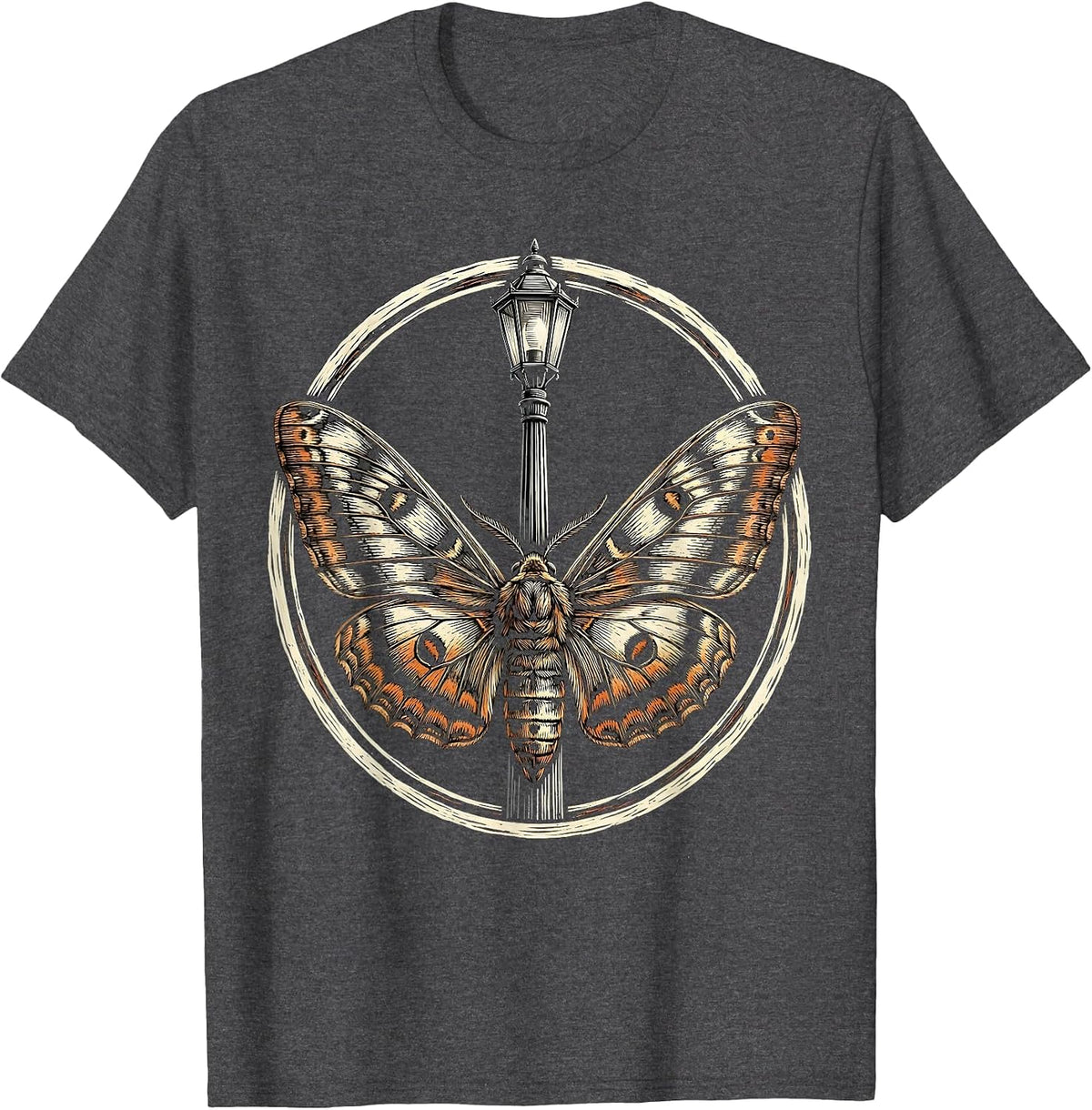 Punk Moth Streetlight Illustration T-Shirt - Dark Heather Grey