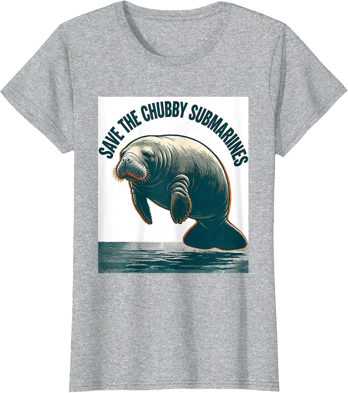 Save The Chubby Submarines Funny Manatee Sea Cow Wildlife T-Shirt - Heather Grey