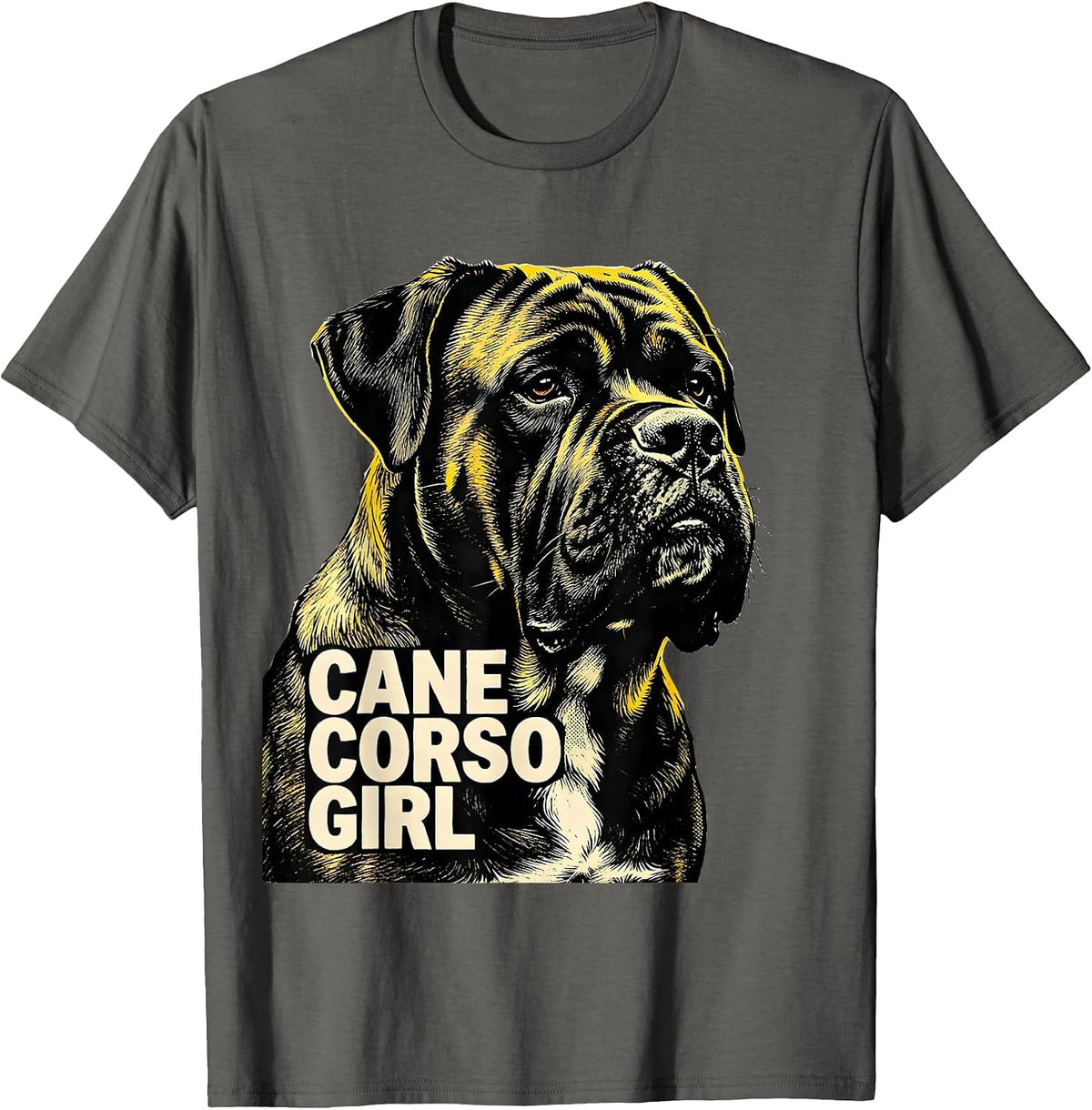 Men's Cane Corso Girl Stencil Graphic Dog Lover Pride T-Shirt - Asphalt Grey