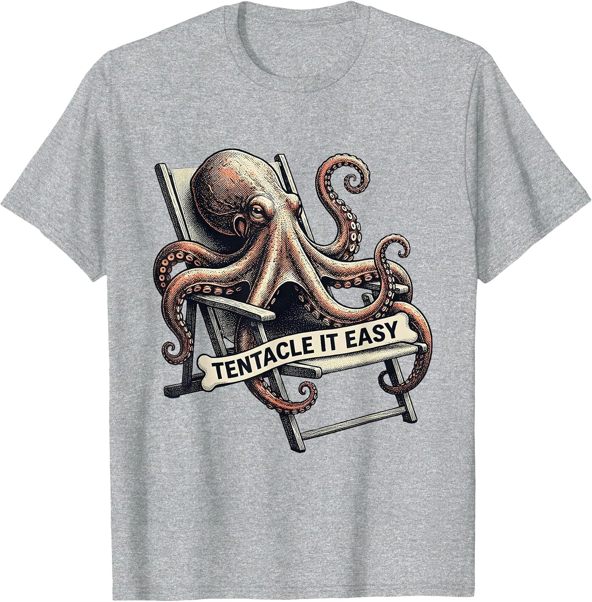 Men's Tentacle It Easy Whimsical Octopus Lover Vintage Ocean T-Shirt - Heather Grey