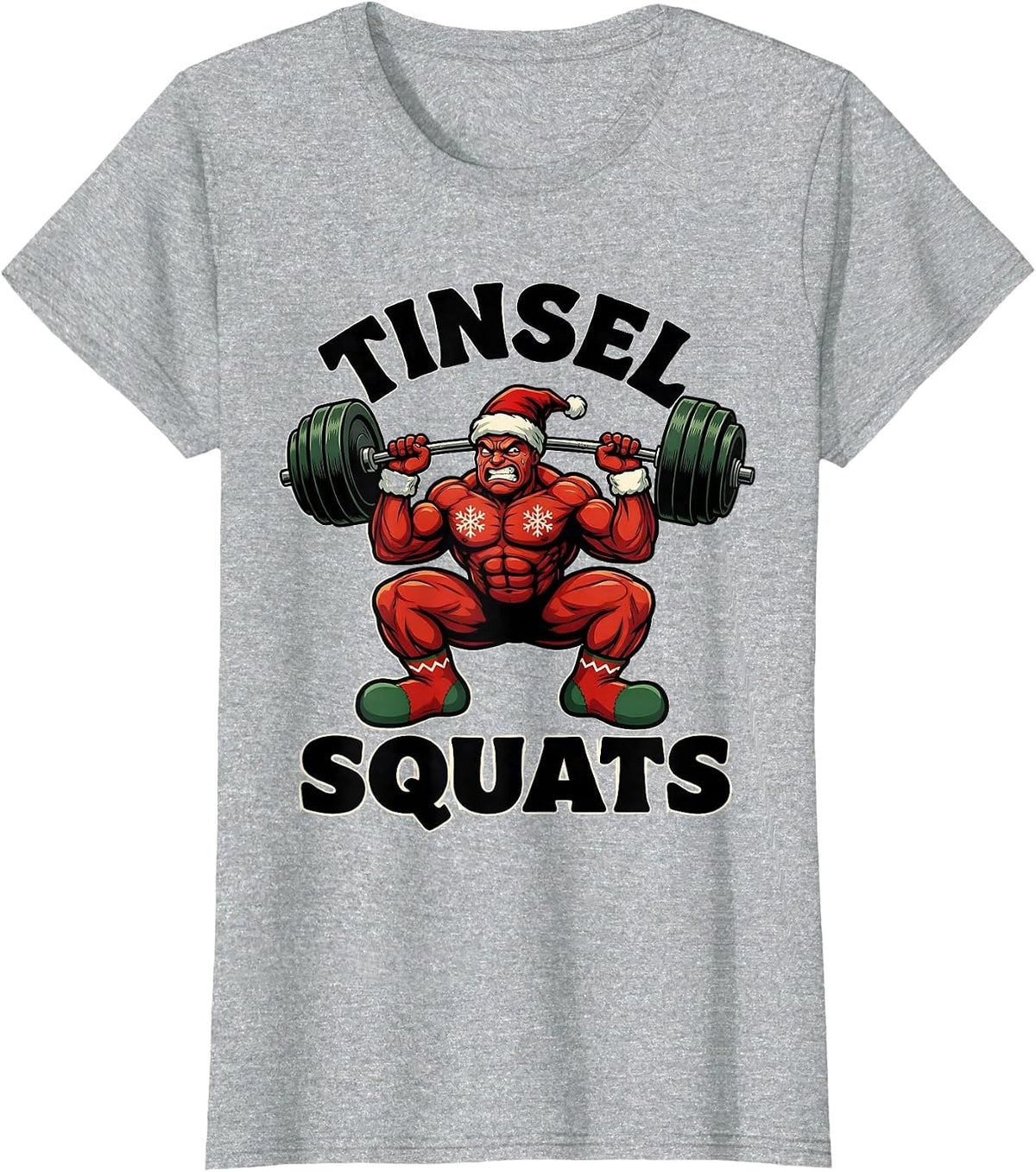 Tinsel Squats Funny Christmas Gym Bodybuilding Weightlifting T-Shirt - Heather Grey