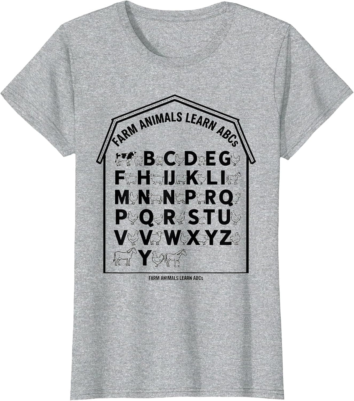 Farm Animals Learn ABCs Line Art Preschool Teacher Gift T-Shirt - Heather Grey