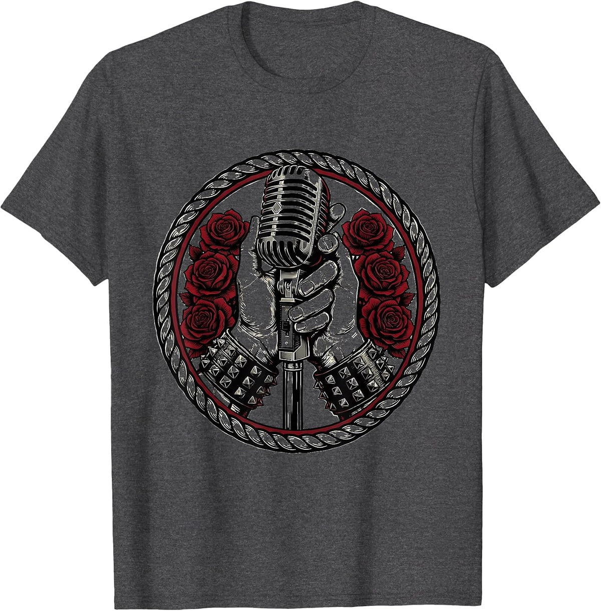 Emo Band Mic Grip Worn Wrist Cuffs Illustration T-Shirt - Dark Heather Grey