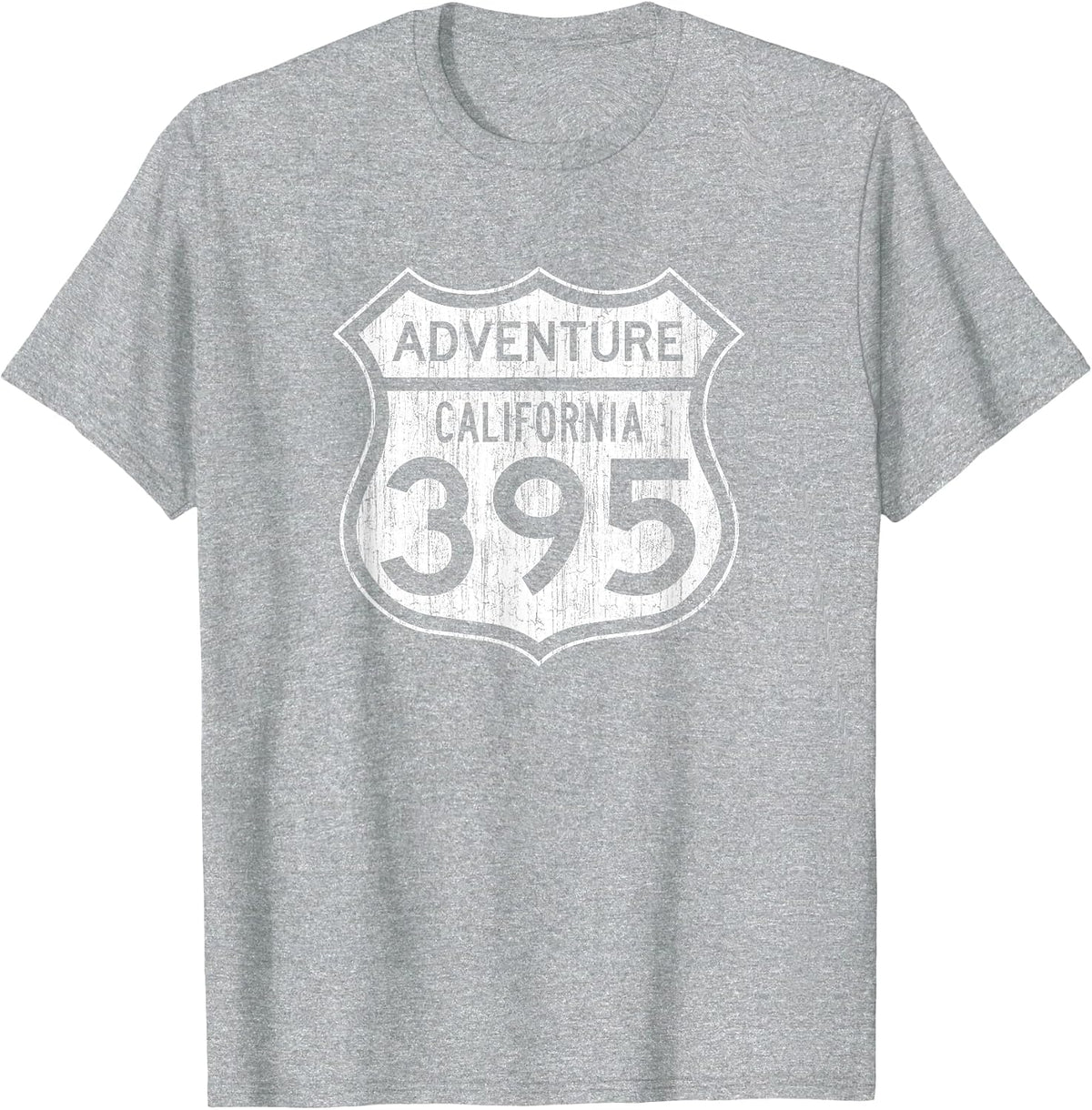 California Highway 395 - Hiking Fishing Climbing Adventure T-Shirt - Heather Grey