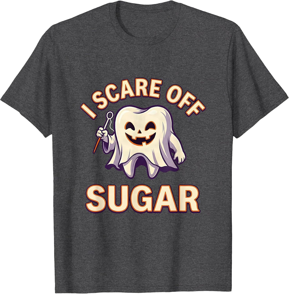 Men's I Scare Off Sugar Funny Ghost Dentist Halloween Dental Pun T-Shirt - Dark Heather Grey