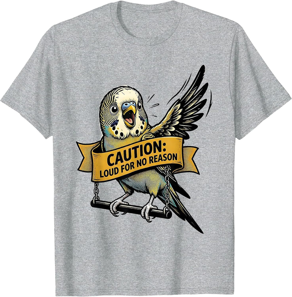 Men's Caution: Loud For No Reason Retro Cartoon Budgie Bird Owner T-Shirt - Heather Grey