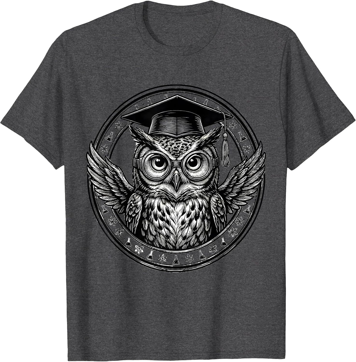 Men's Owl Science Teacher Lab Goggles Graduation Cap T-Shirt - Dark Heather Grey