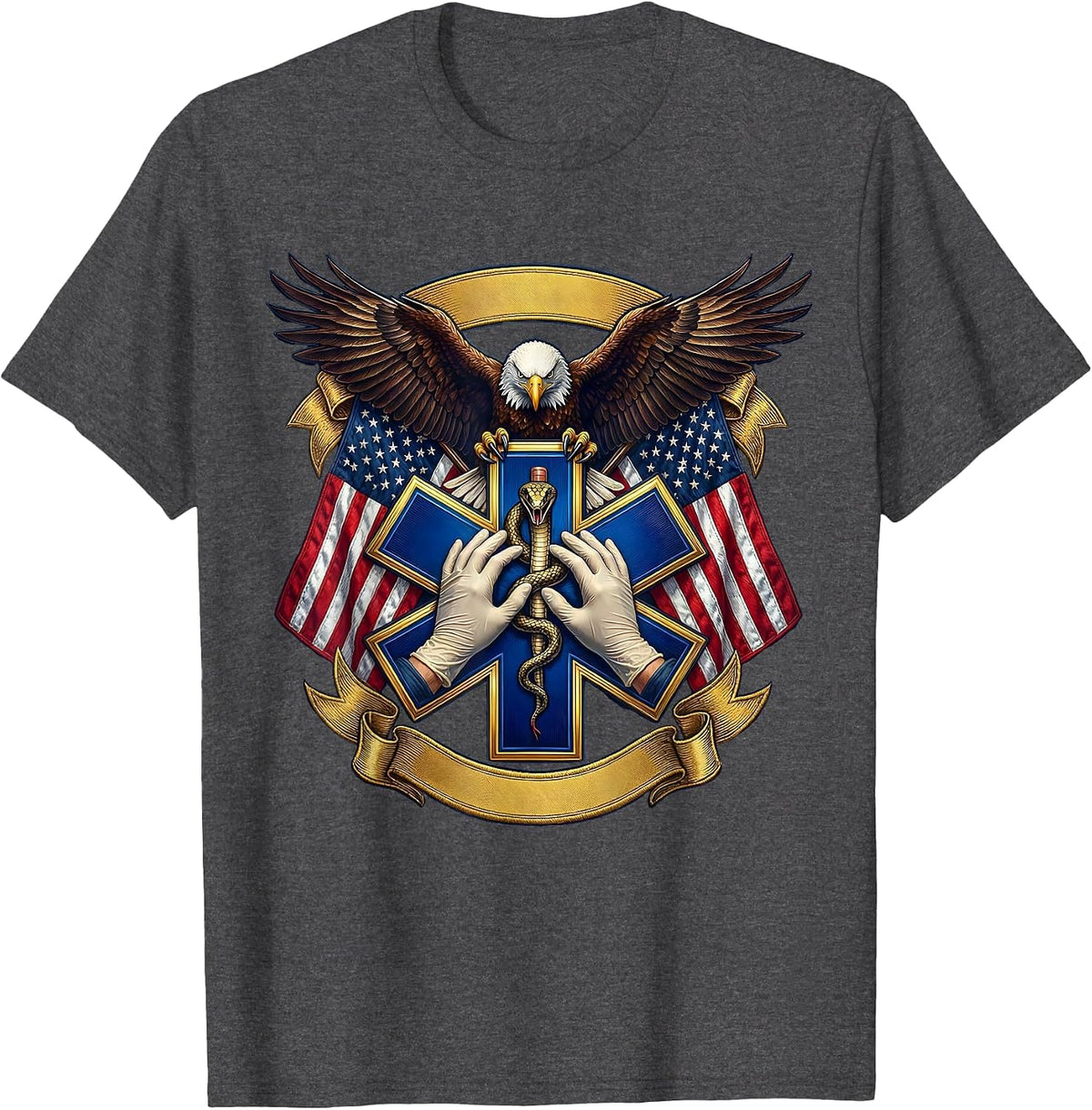 EMT Chest Compressions CPR Graphic Design T-Shirt - Dark Heather Grey