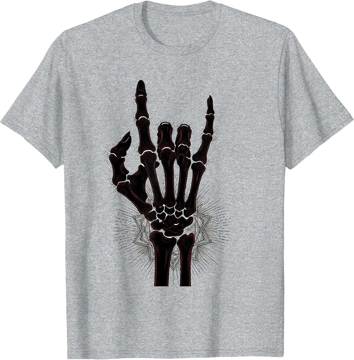Men's Skeleton Hand Rock and Roll Radiology Sign T-Shirt - Heather Grey