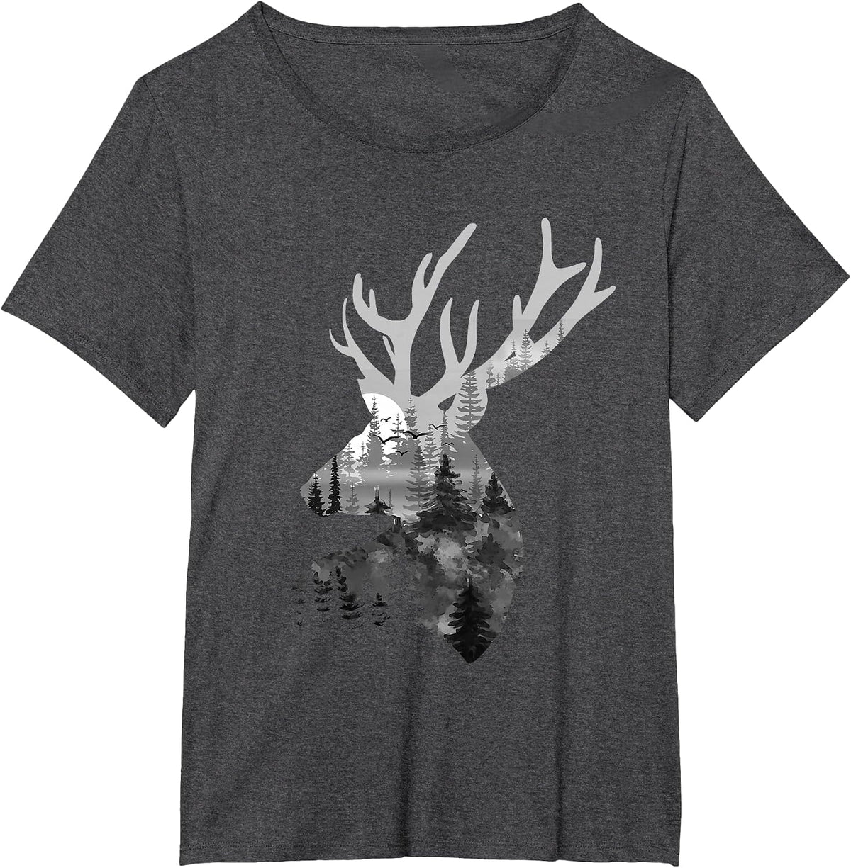 Silhouette Buck Deer Artwork - Forest Wildlife Animal Lover T-Shirt - Dark Heather Grey