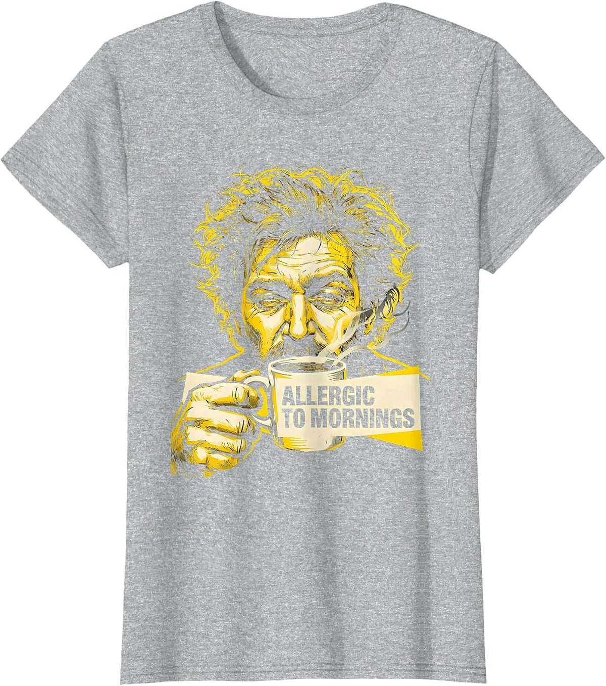 Women's Allergic To Mornings Funny Design T-Shirt - Heather Grey