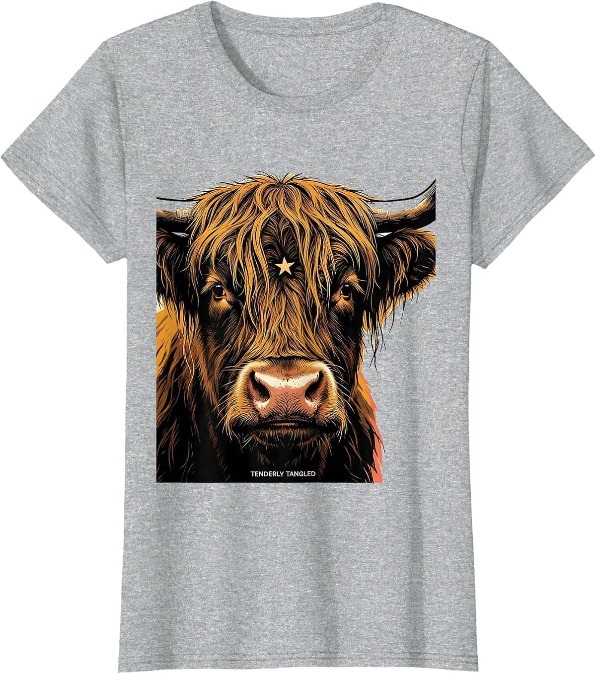 Tenderly Tangled Cute Highland Cow Funny Animal Lover T-Shirt - Heather Grey