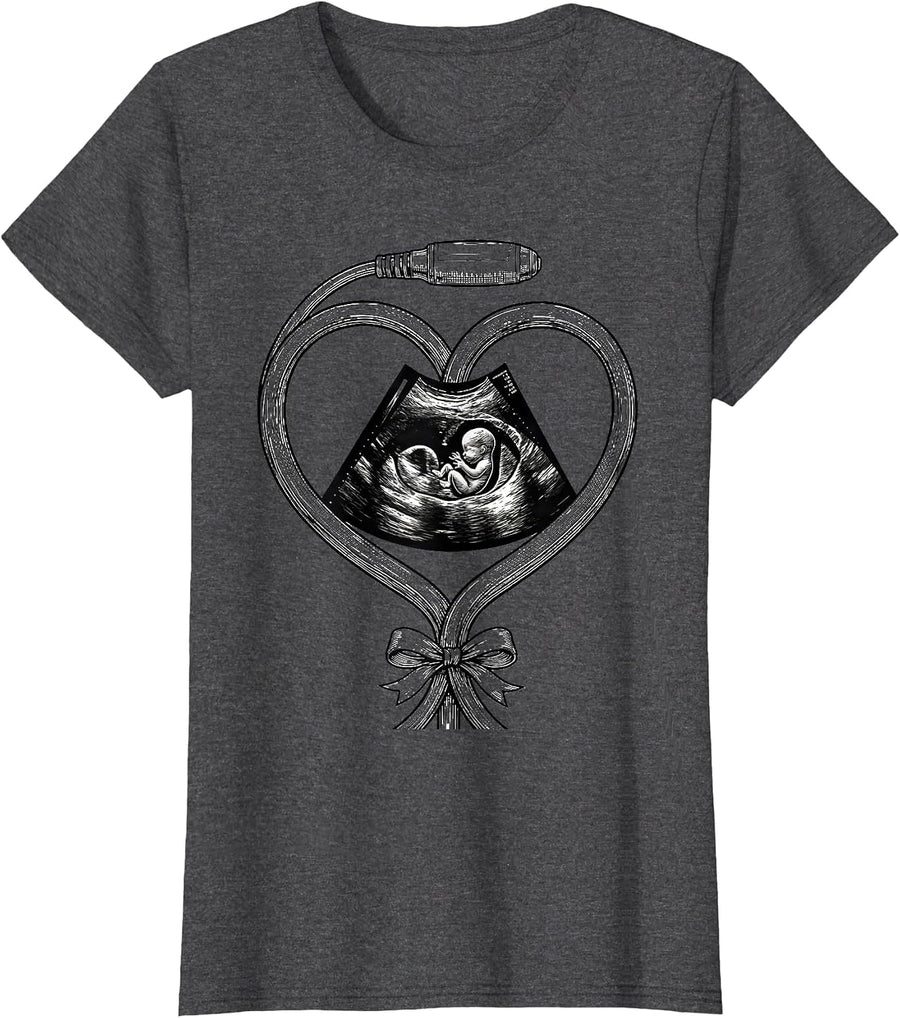 Women's Ultrasound Heart Sonographer Valentine Candy Humor T-Shirt - Dark Heather Grey