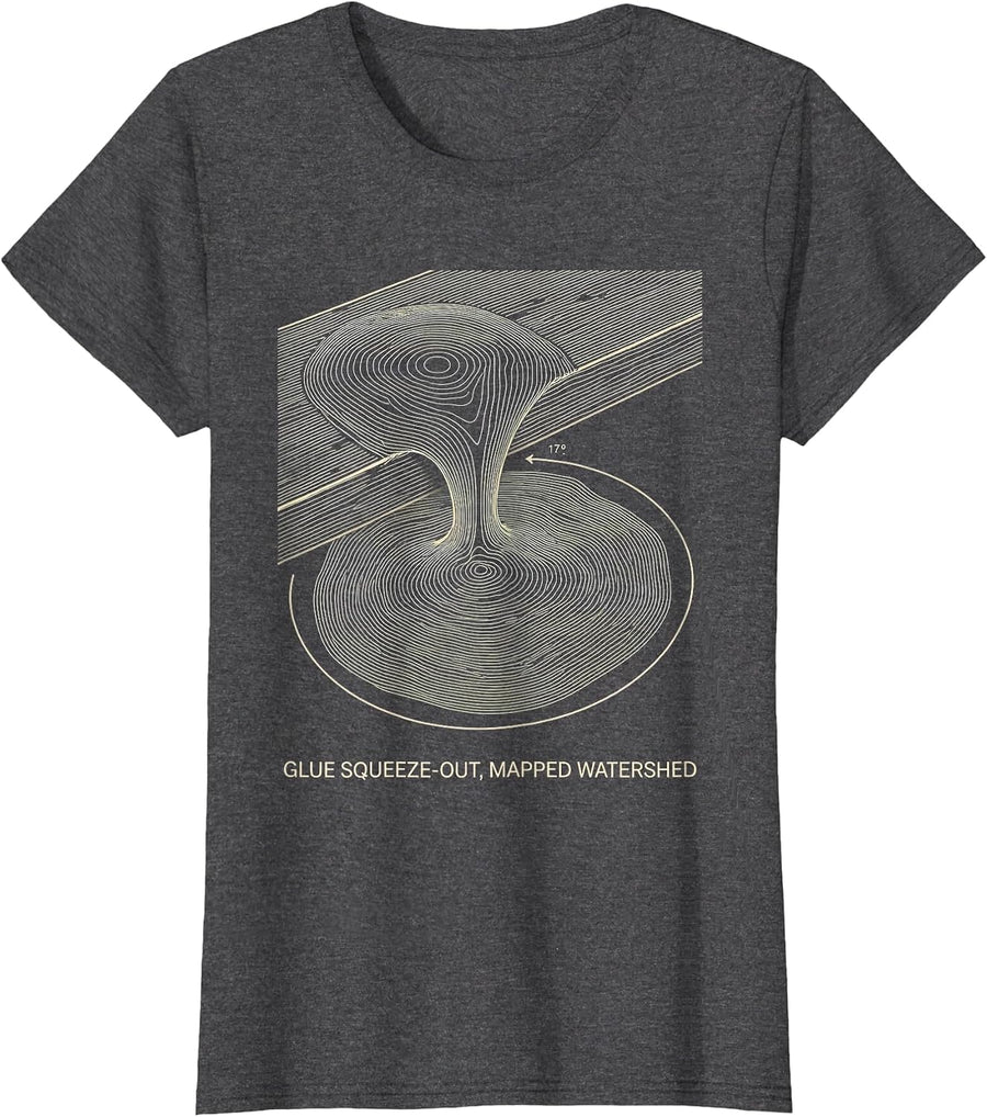 Women's Glue Squeeze-Out Mapped Watershed Funny Woodworker Carpenter T-Shirt - Dark Heather Grey