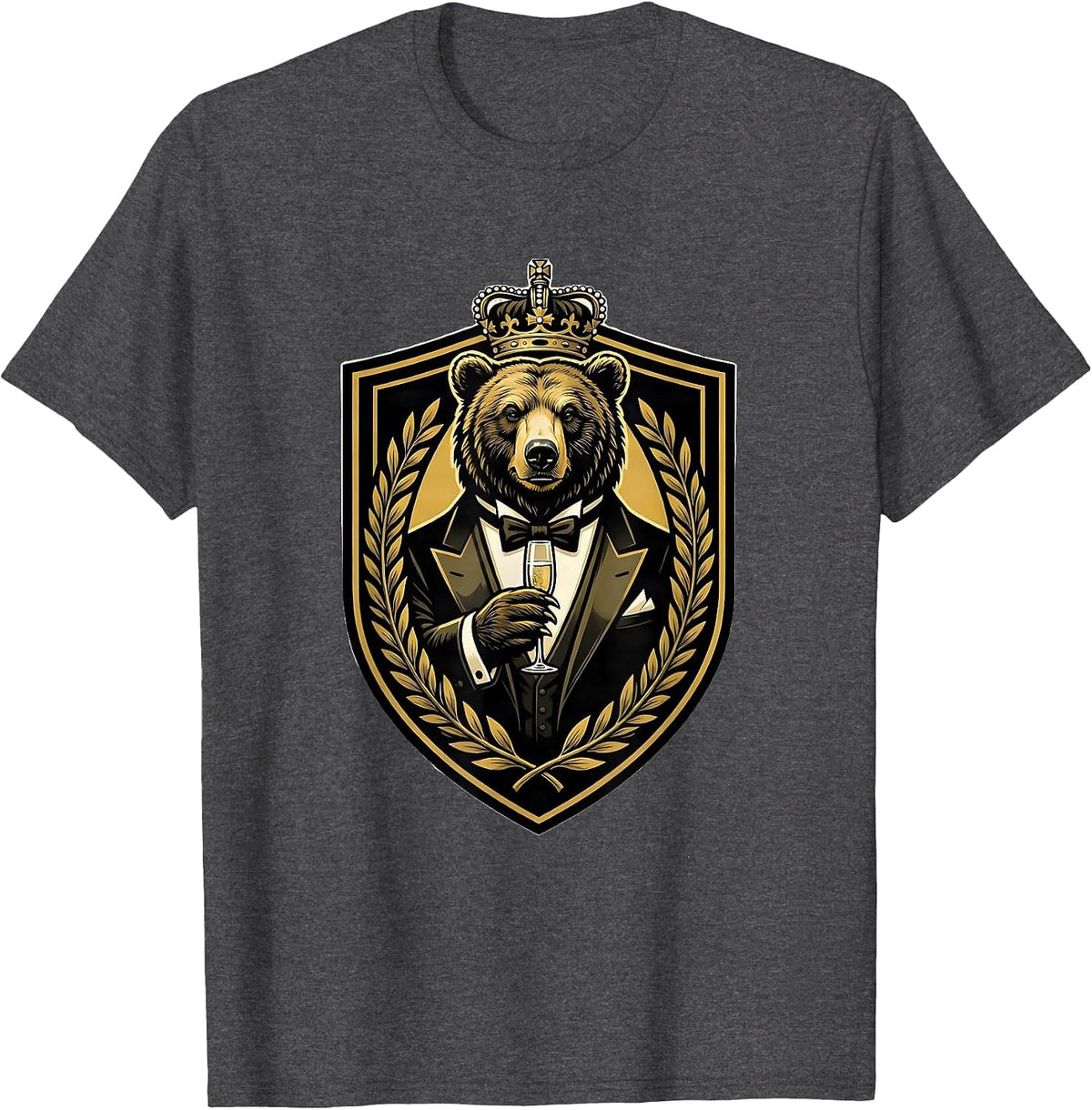 Fancy Bear in Tuxedo Champagne Toast Design T-Shirt - Dark Heather Grey