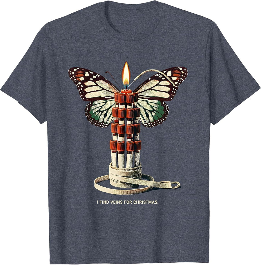 I Find Veins For Christmas Vintage Phlebotomist Holiday T-Shirt - Heather Blue