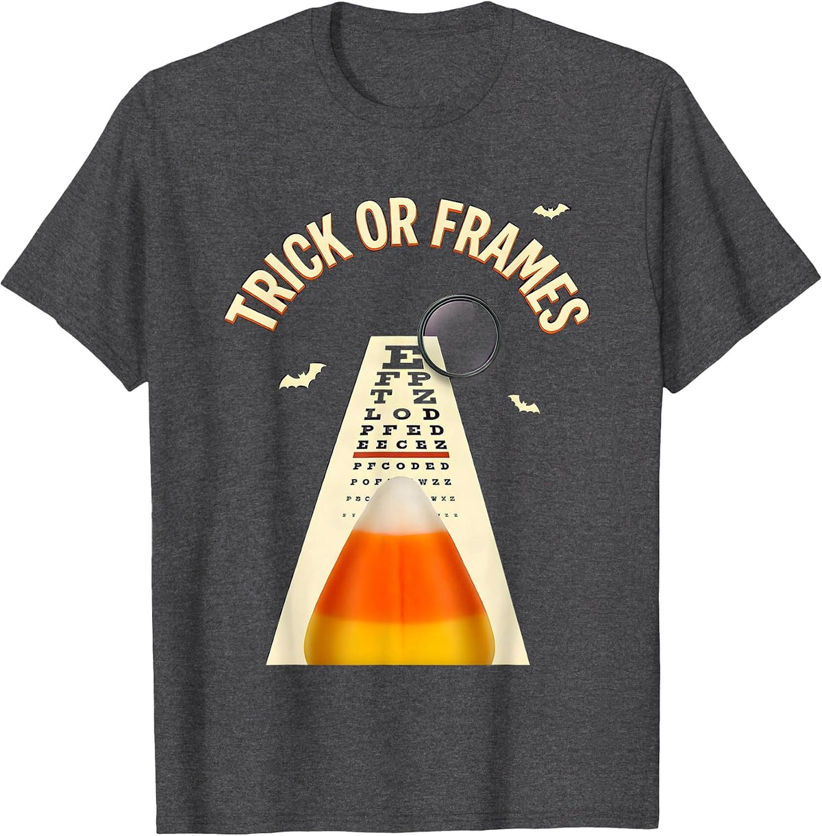 Men's Trick or Frames Funny Optometrist Halloween Eye Doctor T-Shirt - Dark Heather Grey