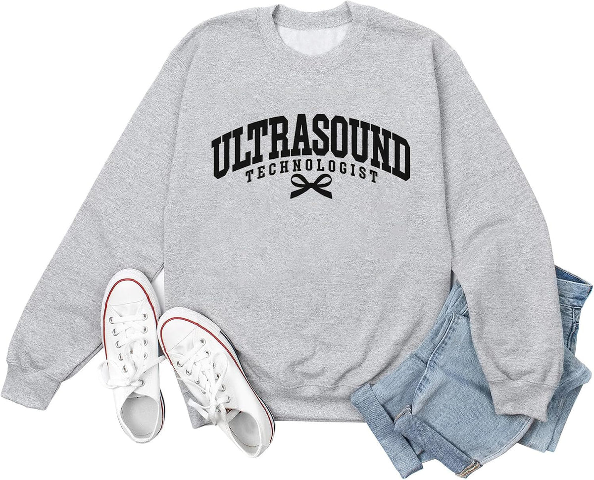 Ultrasound Technologist Sweatshirt for Women Sonography Casual Long Sleeve Crewneck Pullover Tops Sonographer Gift - Grey