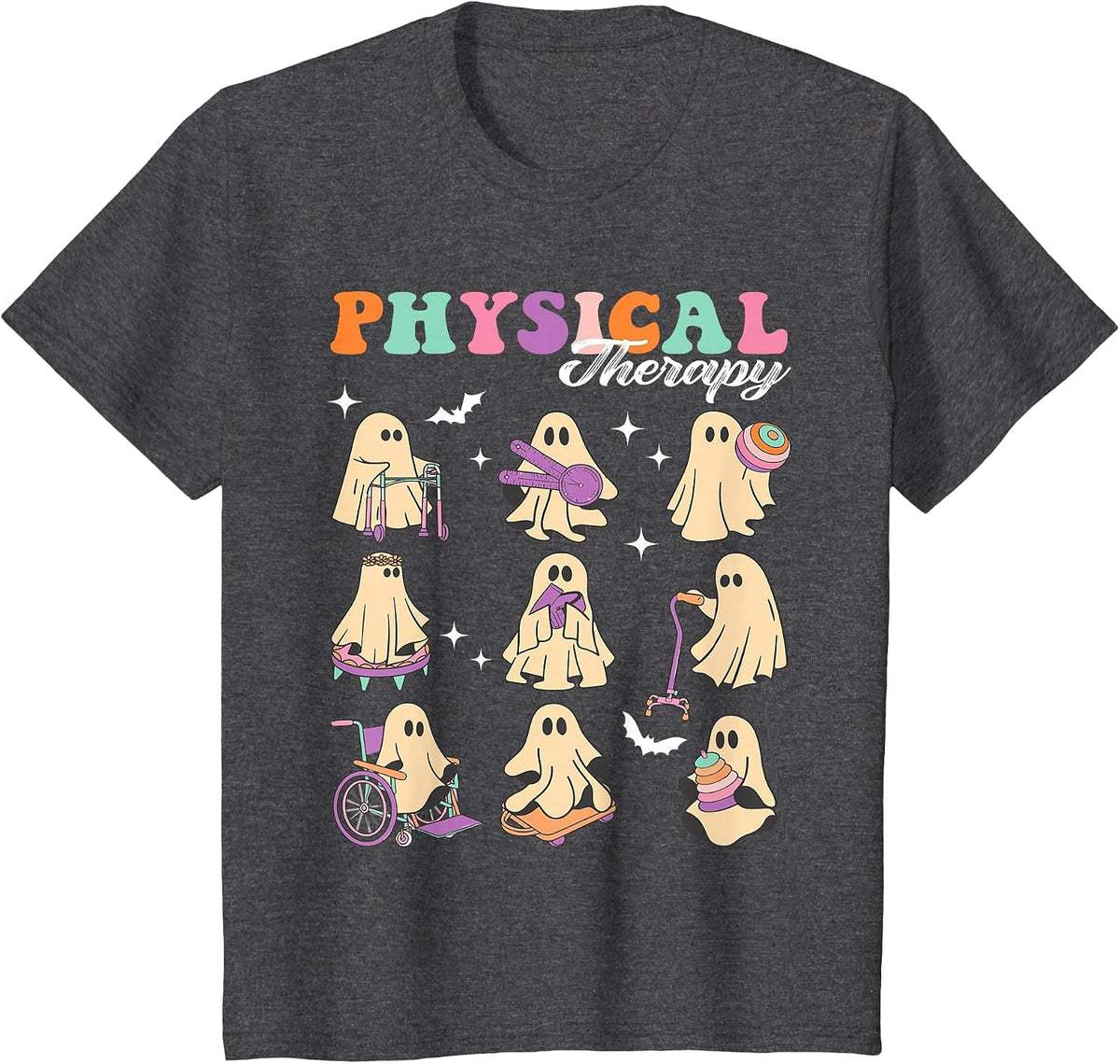 Ghost Physical Therapy Physical Therapist Halloween Groovy T-Shirt - Dark Heather Grey