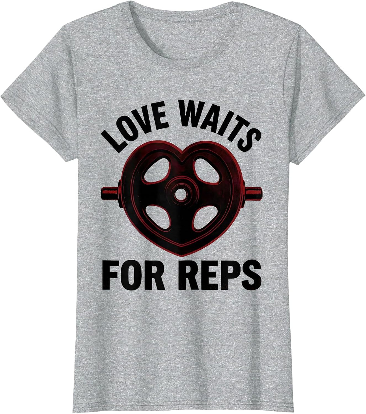 Love Waits For Reps Funny Gym Heart Weightlifting Valentine T-Shirt - Heather Grey