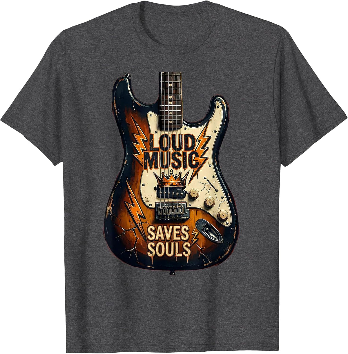 Loud Music Saves Souls Punk Rock Design T-Shirt - Dark Heather Grey