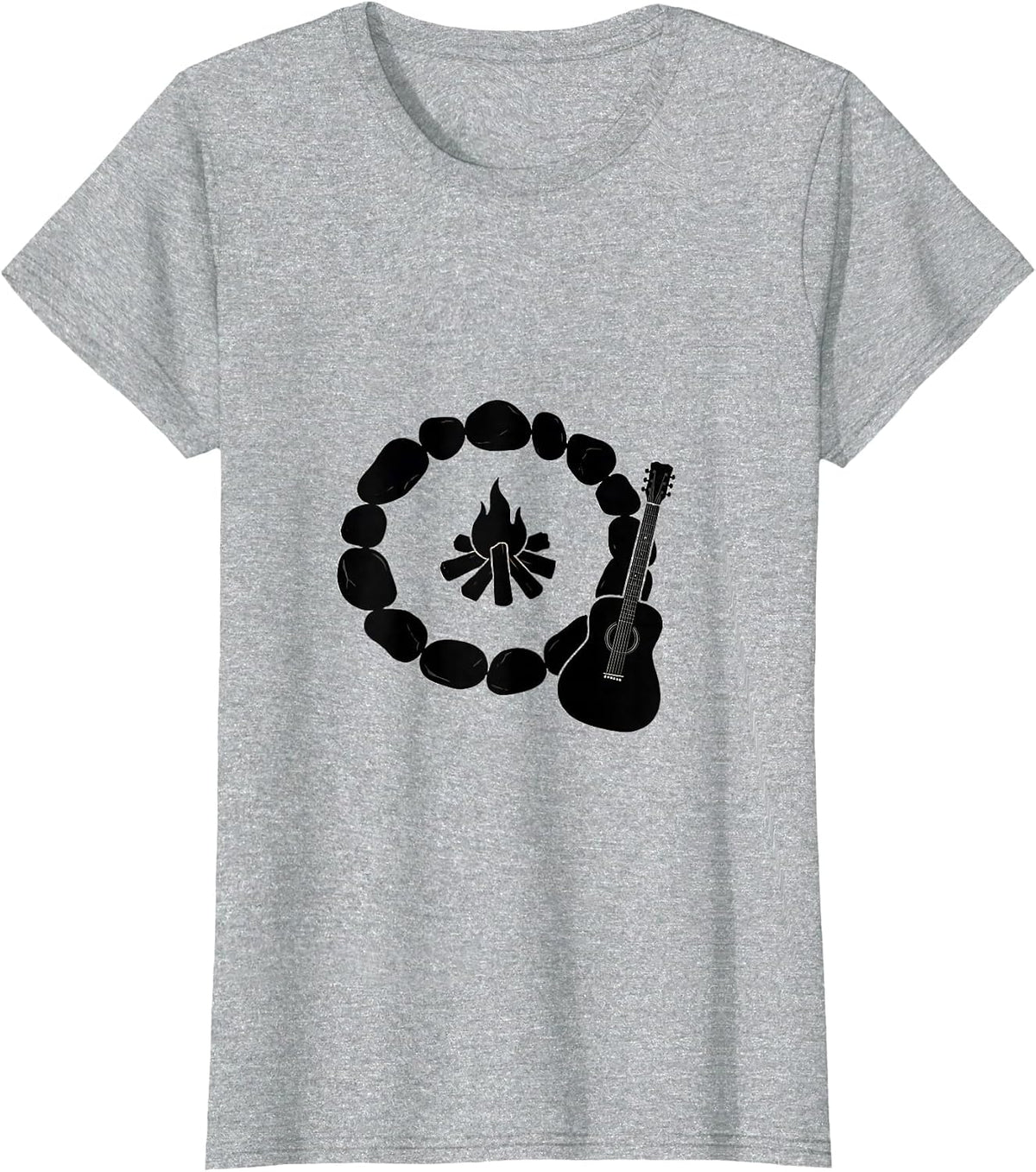 College Campfire Guitar Graphic Tee T-Shirt - Heather Grey