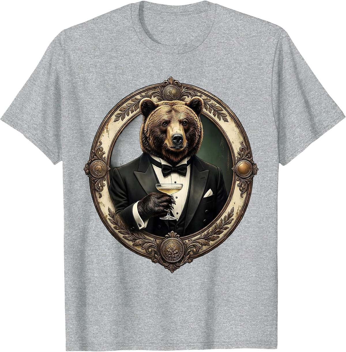 Men's Dapper Bear in Tuxedo Champagne Toast T-Shirt - Heather Grey
