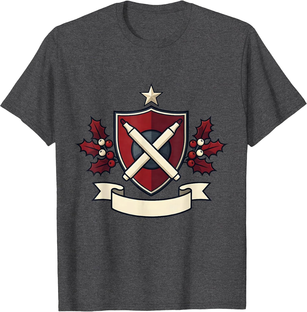 Radiology Tech Shield Crest Christmas Skeleton Humor T-Shirt - Dark Heather Grey