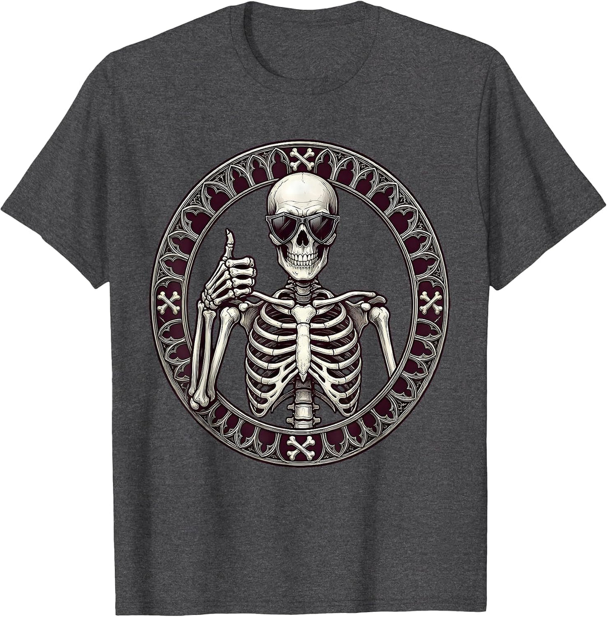 Men's Never Better Skeleton Thumbs Up Sunglasses T-Shirt - Dark Heather Grey