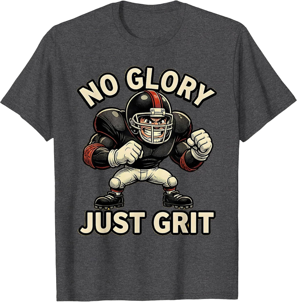 No Glory Just Grit Football Lineman Shield Design T-Shirt - Dark Heather Grey