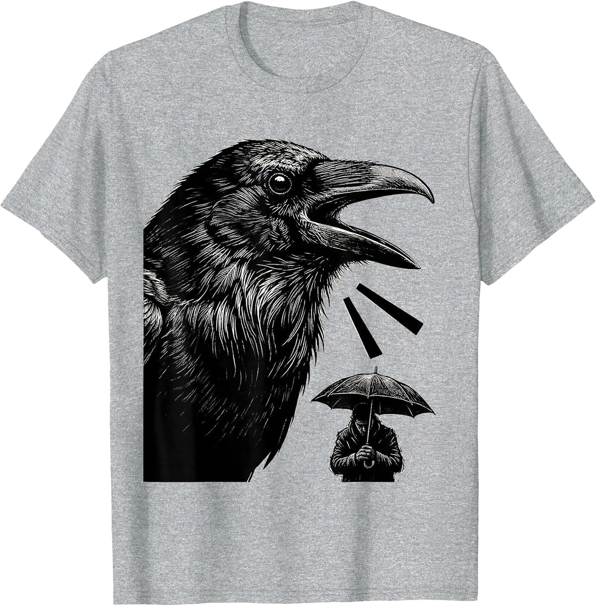 Men's Black Crow Gothic Humor Bird Lover Dark Deadpan T-Shirt - Heather Grey